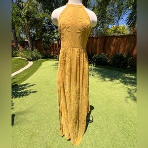 Wild Honey Yellow Smocked Halter Maxi Dress